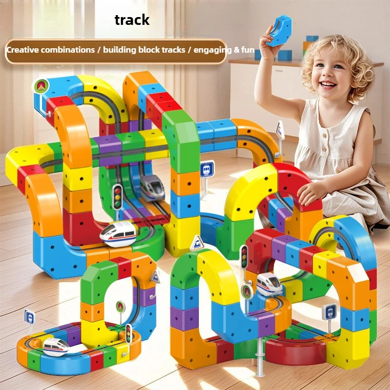 子供 DIY 積み木教育玩具磁気レール車キューブおもちゃ魔法のトラック列車建設子供クリスマスギフト