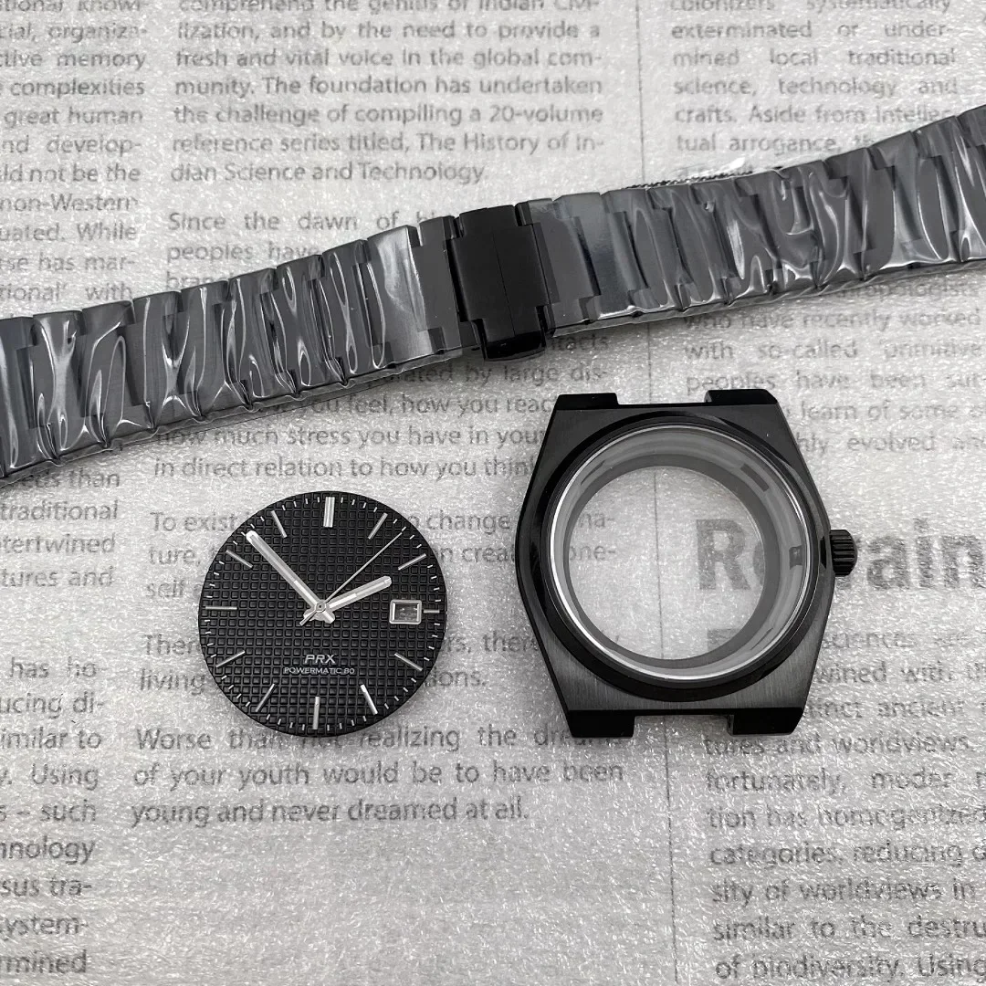 自動移動用に変更されたケースストラップセット、黒、サファイアガラス底部、新しいスーパープレーヤー、nh35およびnh35に適合、prx40mm