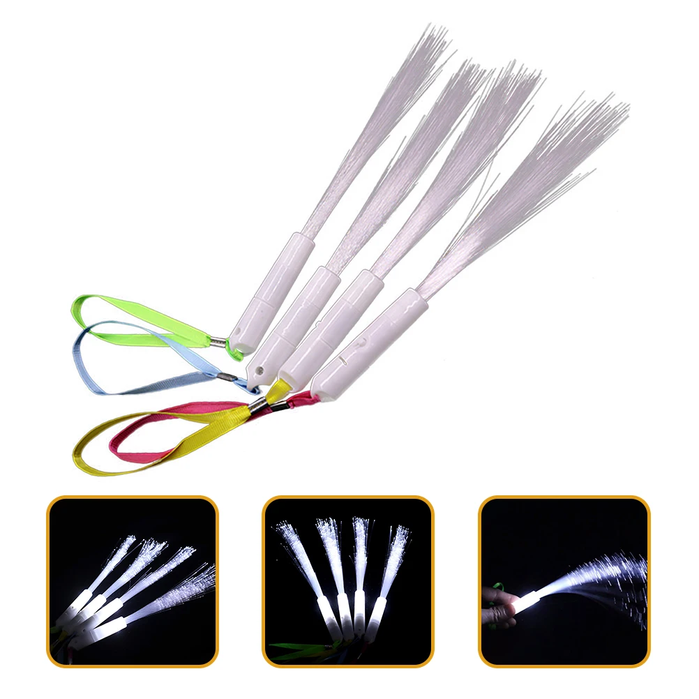 4 Pcs LED Fiber Optic Rod Glow Sticks Light up Toys for Kids Wands Wedding Bulk Flash Flashing Button Cell