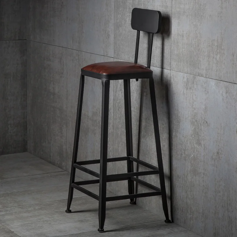 

Retro Modern Counter Bar Stools Luxury Leather Soft Tall Living Room Bar Stools Iron American Sgabello Cucina Home Furniture