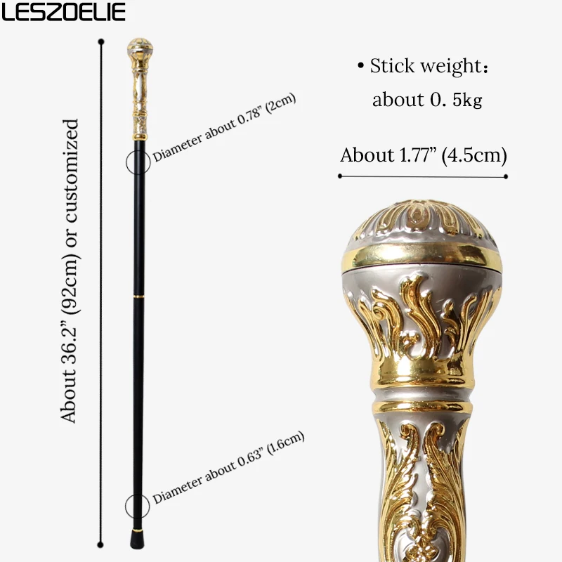 Tongkat Jalan Mewah 5 Warna 92cm Emas Perak Elegan Vintage Dapat Dilepas untuk Pria dan Wanita Aksesori Pesta Modis