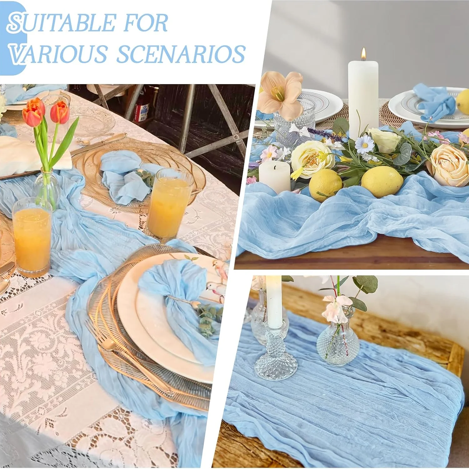 1pcs Semi-Sheer Gauze Fabric Boho Cheesecloth Table Runner Home Dining Party Christmas Banquet Arches Cake Table Decorations