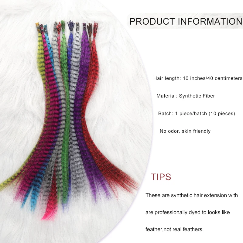 10pcs Colorful Feather Hair Extensions for Women-16 Inch Straight Synthetic Fiber,  with Perfect for Parties Halloween Festivals