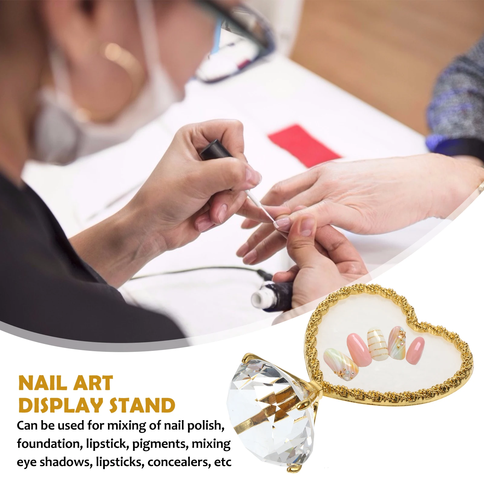

Plastic Crystal Heart Shaped Nail Art Tray Gold Edge Display St for Mixing Colors Pigments Lipstick Foundation Tools Jeweler