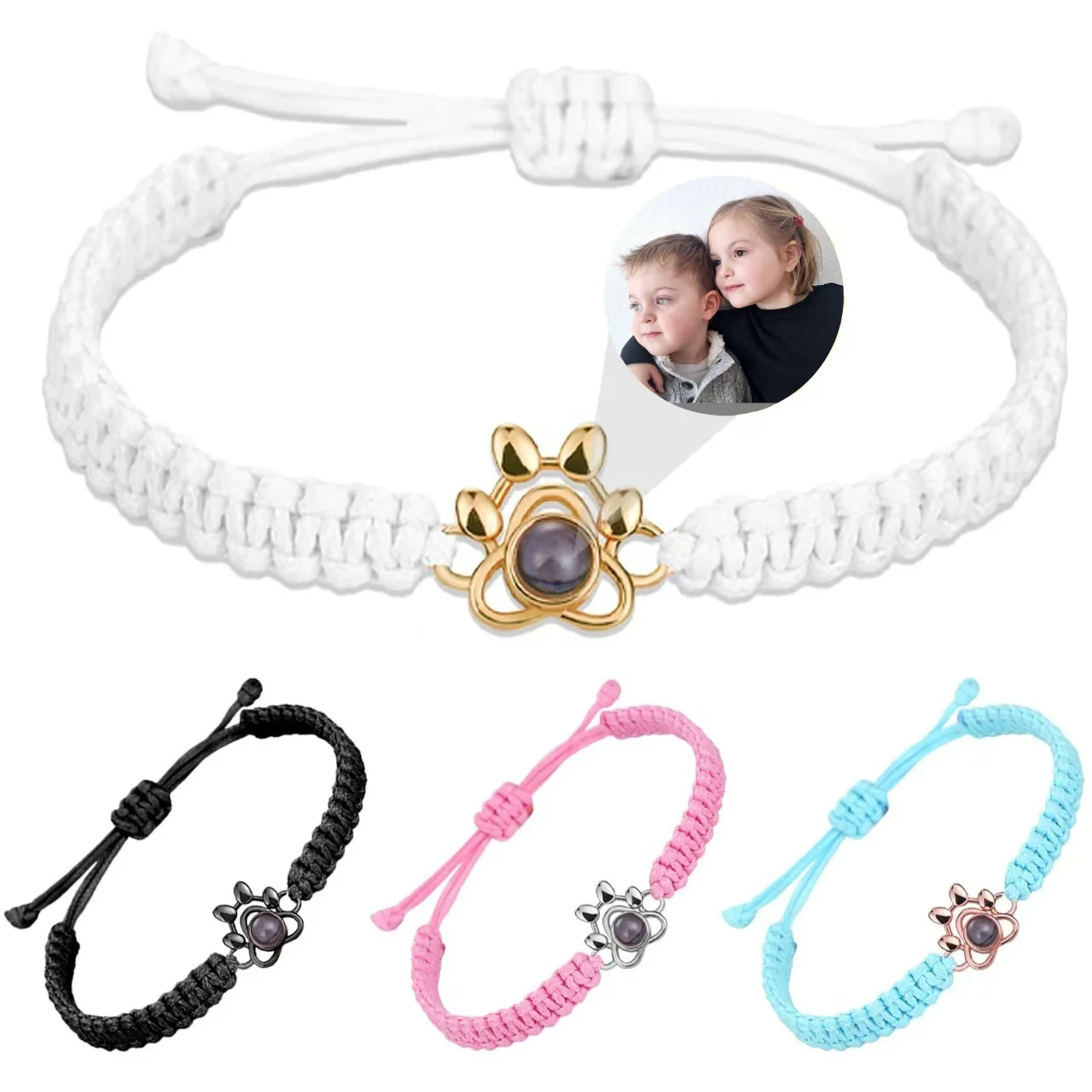 100 Languages Dog Claw Projection Bracelet for Men Women Couple Woven Hand Rope, Customized Color Photo Valentine's Day Gift
