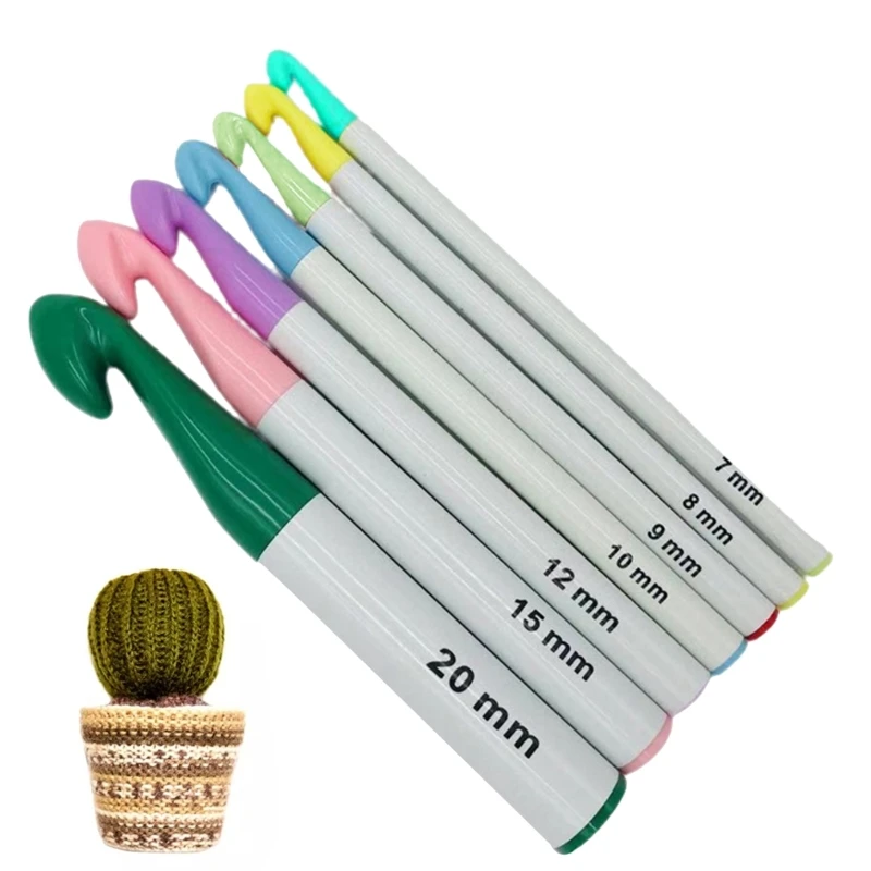 7 Pieces Huge Plastic Handle Crochet Hooks Set Large Size 7mm-20mm Colorful Sweater Knitting Needles Yarn Weave Drop shipping