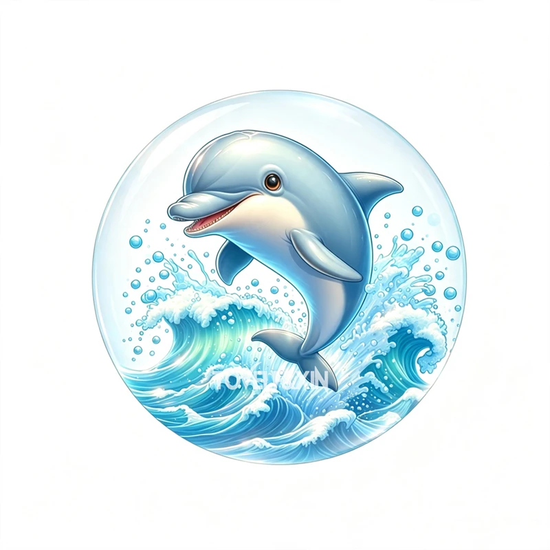 Round Glass Cabochons Ocean Beach Mermaid Dolphin Turtle Starfish Seashell Coral 8MM-30MM Dome DIY Jewelry Making Beach Jewelry
