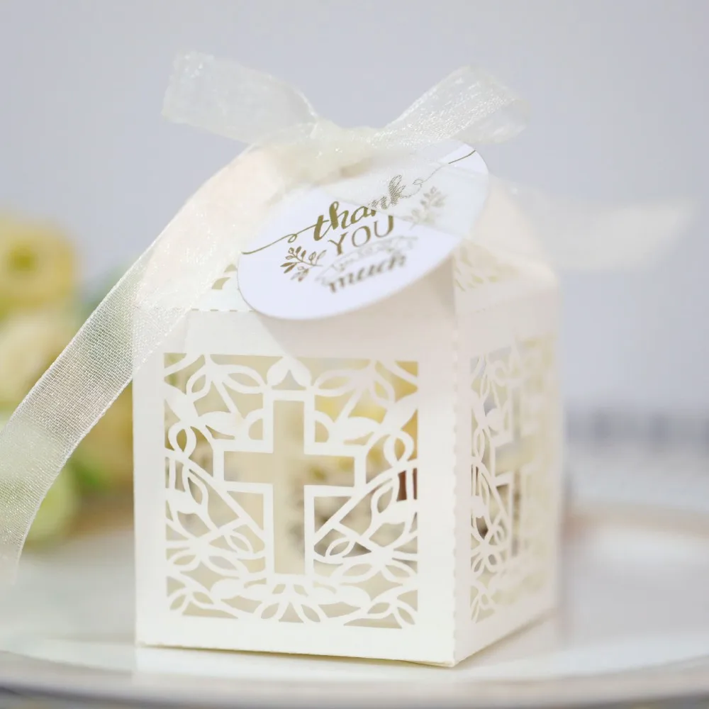 10/20 stücke Perlen papier weiß Kreuzung Pralinen schachtel Engel Baby party Geschenk box die erste Kommunion Kinder geburtstags feier Dekor – Detail 5