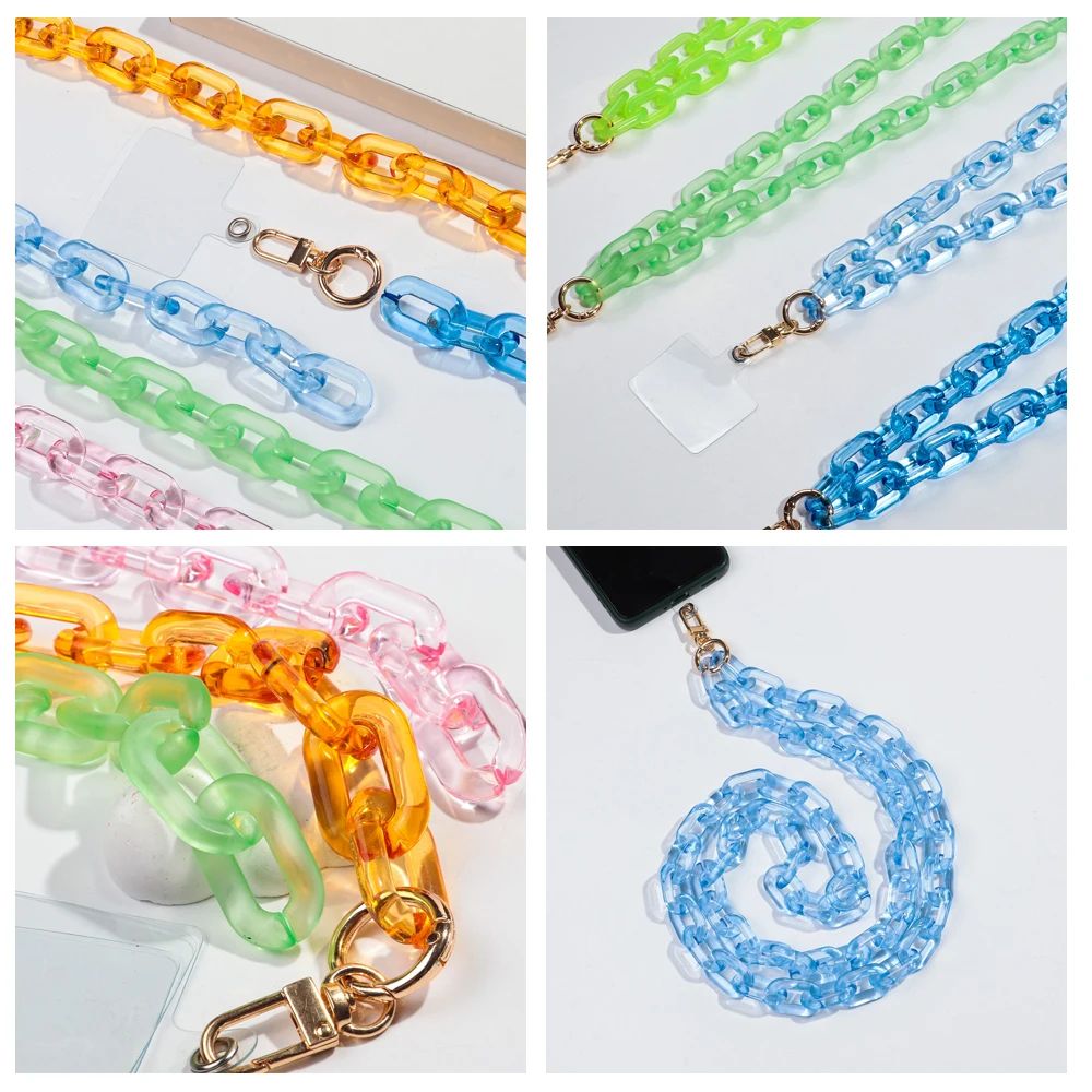 New 120cm Transparent Acrylic Long Bevel Mobile Phone Lanyard Chain Cellphone Strap Necklace Accessories Women Jewelry Gifts