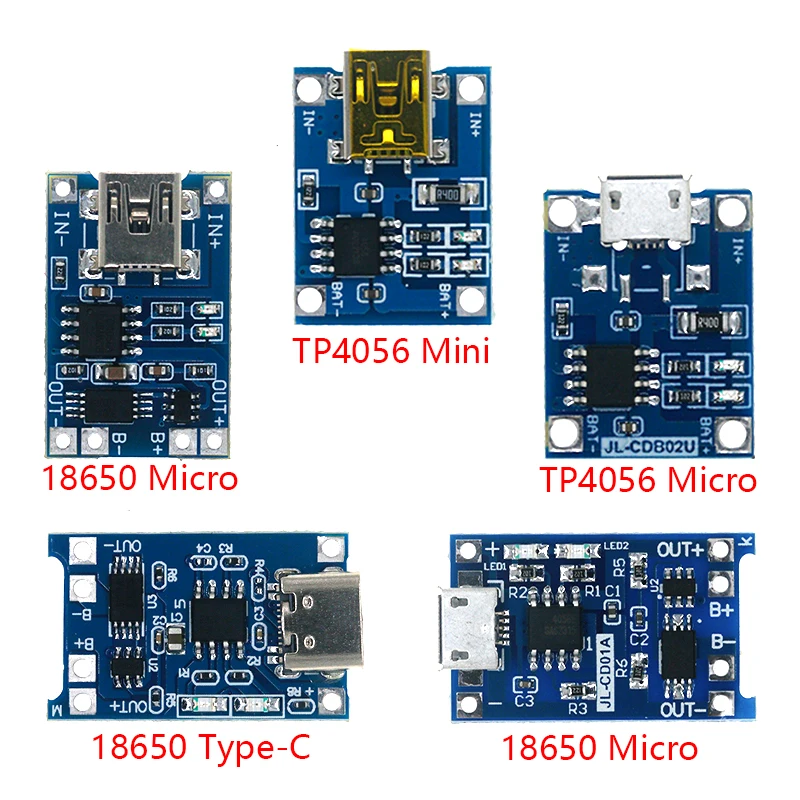 type-c / Micro USB 5V 1A 18650 TP4056 Lithium Battery Charger Module Charging Board With Protection Dual Functions 1A Li-ion