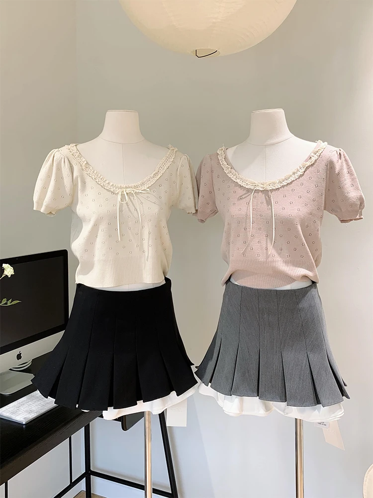 Summer Women Korean Fashion Y2k Mini Skirt Ballet Core Gyaru Coquette 2000s Aesthetic Preppy Cute Tide Culottes Design Kpop New