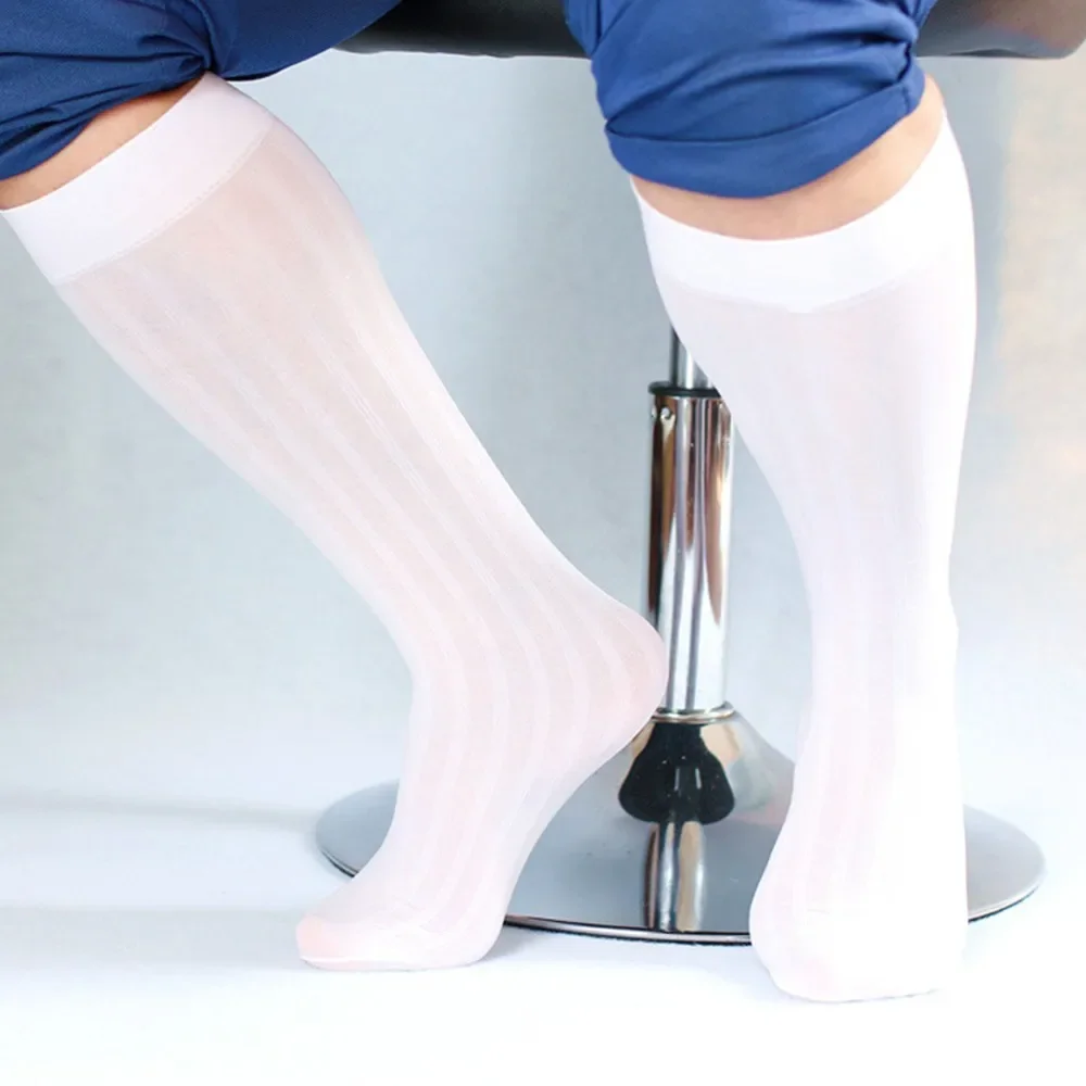 

Stockings Mens Socks Knee High Sock Knee Length Mid-Length Striped Tube Ultra-thin Breathable Formal Gentleman