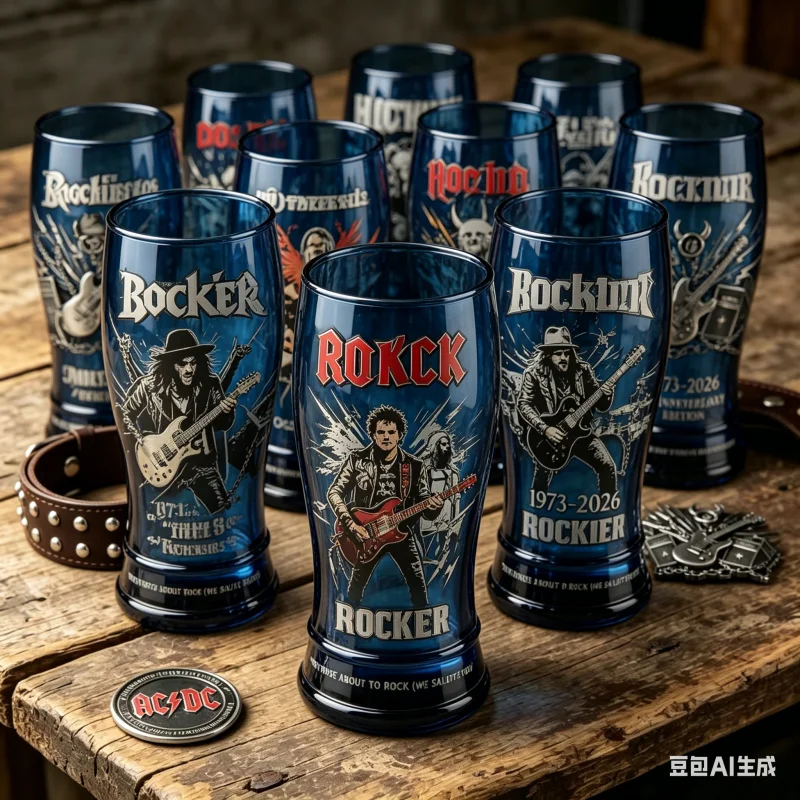 AC/DC 53rd Anniversary 1973-2026 Collectible Blue Pint Glass, Rock Band Themed Drinking Glass