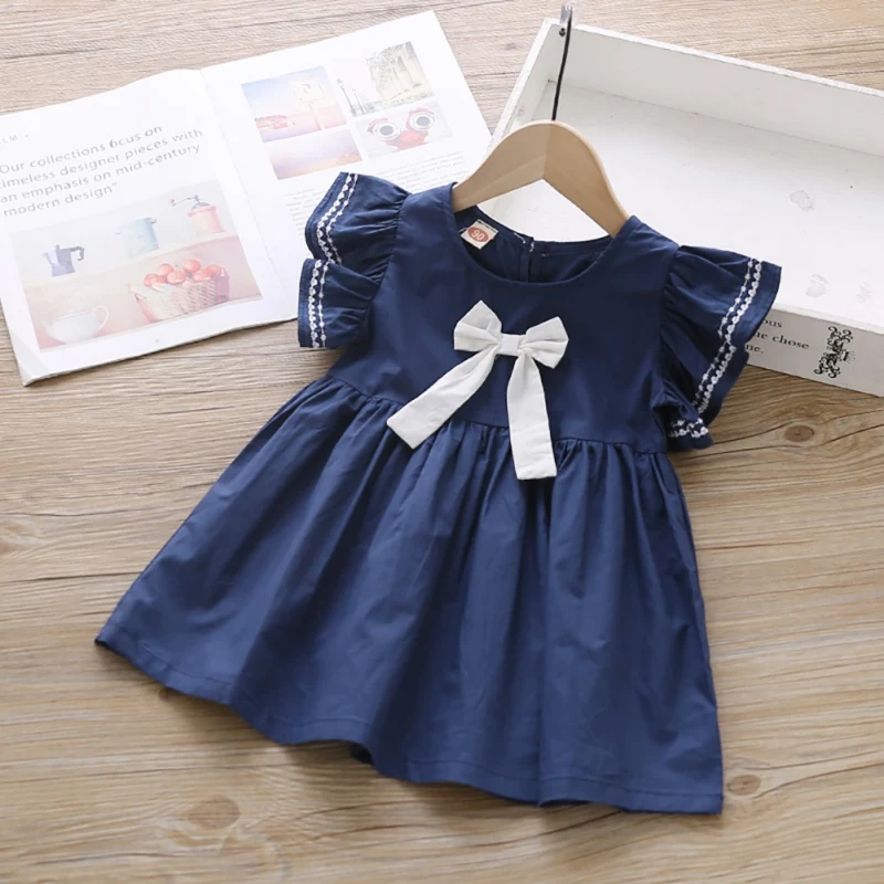 Summer Baby Girl Princess Dress Casual Fashion Baby Girl Flying Sleeve Bow-knot Princess Dress Kids Clothing For 1-6 Years Old image 3