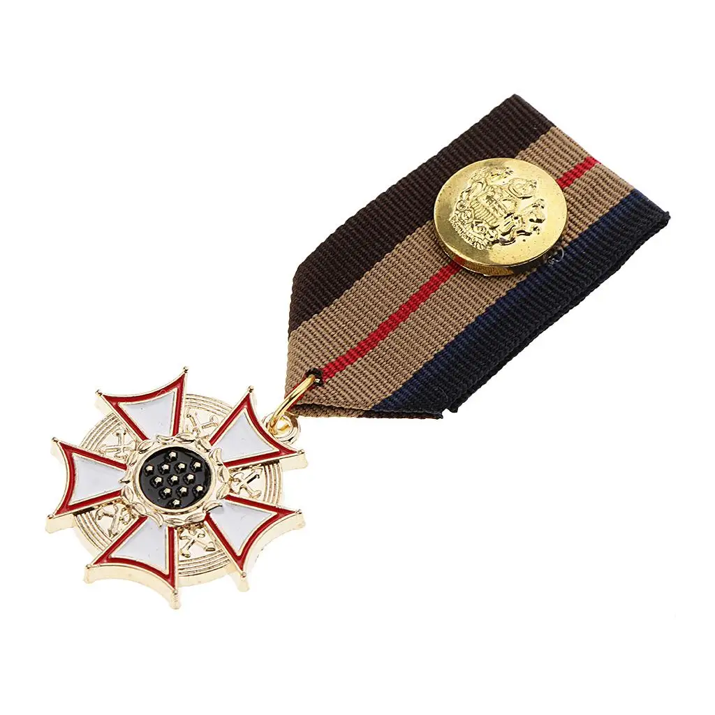 Striped Fabric Medal Star Badge Charms Tie Brooch Militray Uniform Corsage