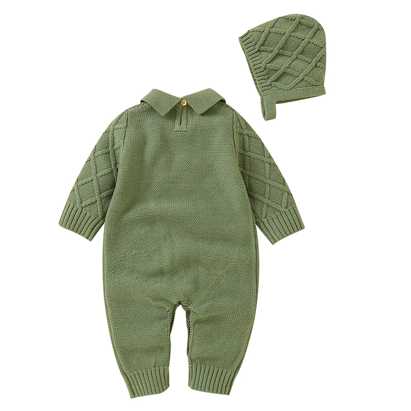 Baby Bodysuits Newborn Romper Baby Boys Girls Clothes Knitted Jumpsuits Hats 2pcs Sets Autumn Winter Infant Outfits Kids Wear