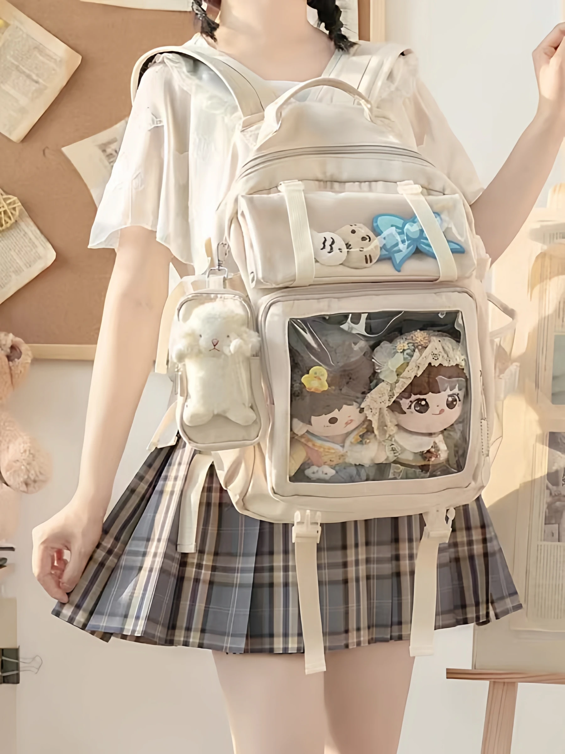 

Стильный школьный рюкзак Sweet School Sle Dual Shoulder Bapa, высокая эстетика, для путешествий и повседневного использования, для девочек младших и старших классов, водонепроницаемый.