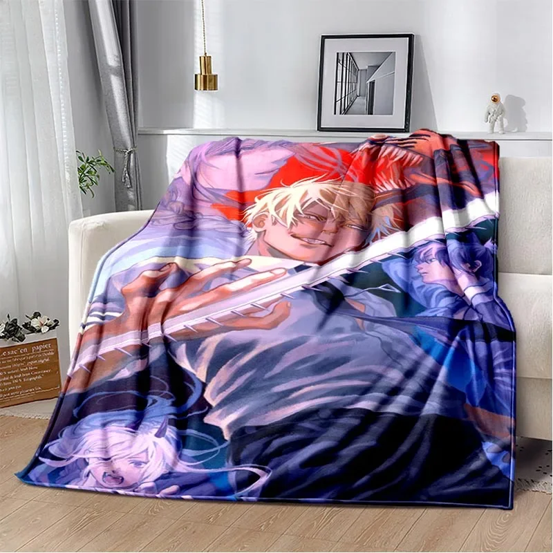 Anime Chainsaw Man Blanket Makima Pochita Power Character Flannel Blanket Comfortable Warm Blanket Gift for Family Friend