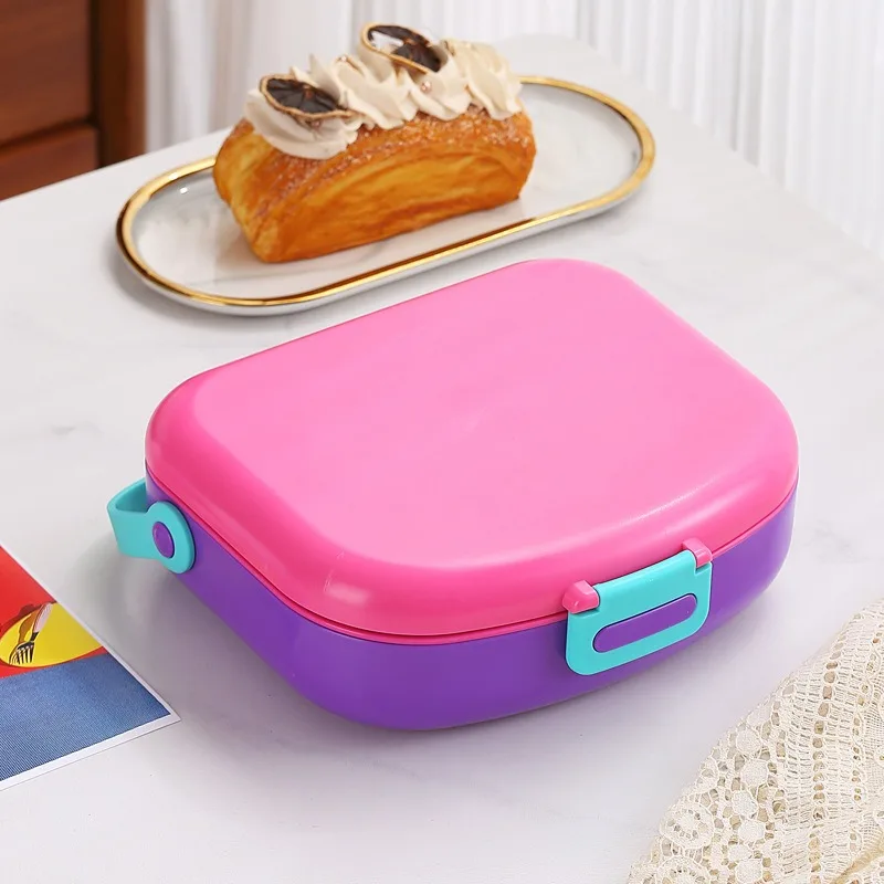 Portable Bento with Fork and Spoon Lunch Box, Leakproof Plastic Food Container, Outdoor Camping Child Lunch Box, School Kids