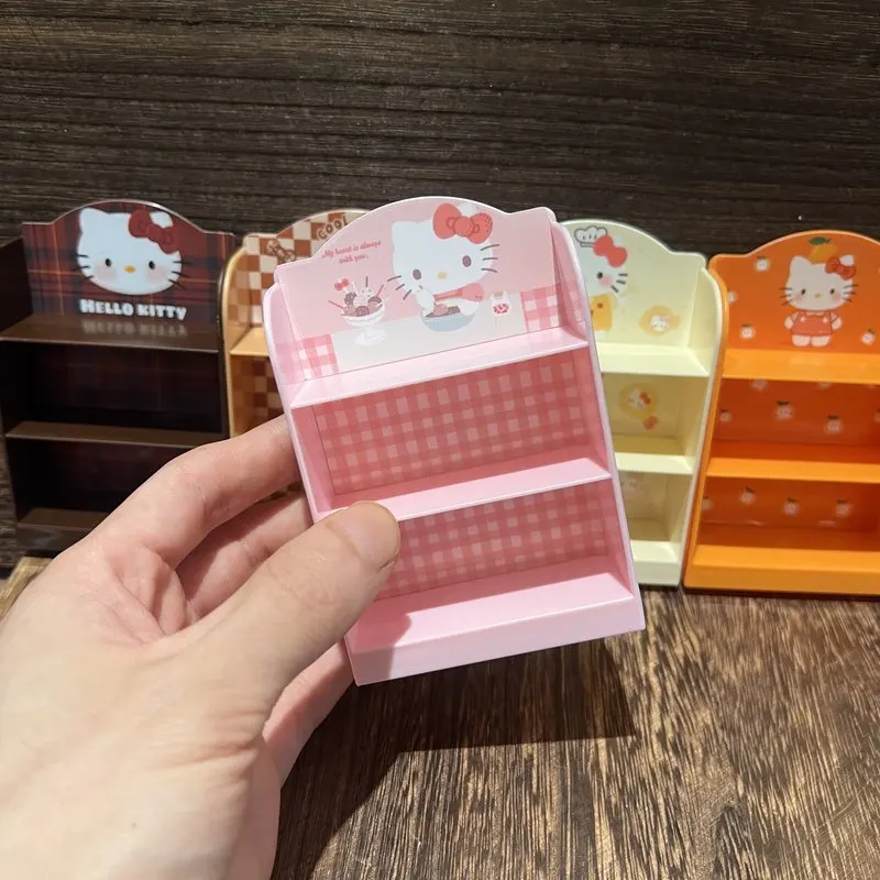 Hello Kitty Mini Storage Shelf 3 Tier Plastic Dollhouse Organizer For Miniature Food Toy Supermarket Scene Decoration Collectors