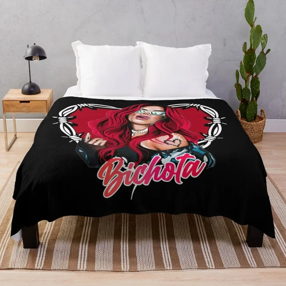

Karol G with red Hair Illustration with Bichota Throw Blanket Thermal Polar Tourist Sofa Throw Blankets