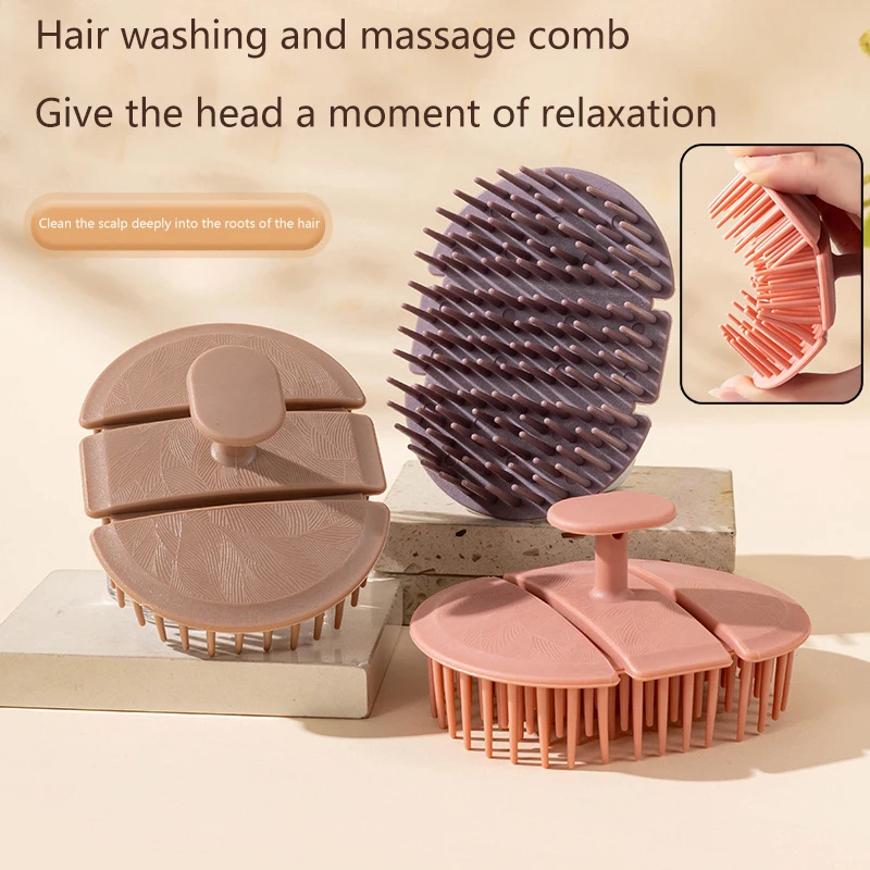 Tri-fold Massage Hair Brush Head For Washing Hair Scalp Brush Scrubber Dandruff Removal Wet Dry For Men And Women-B2