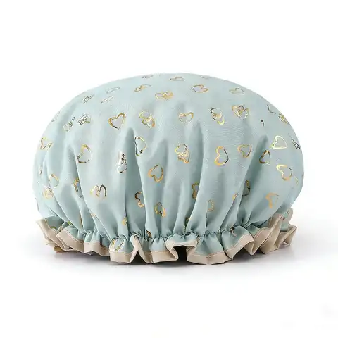 Large Shower Caps For Women, Reusable Waterproof Shower Cap Double Layers Bath Caps With Hair Scrunchies For Long Thick Hair