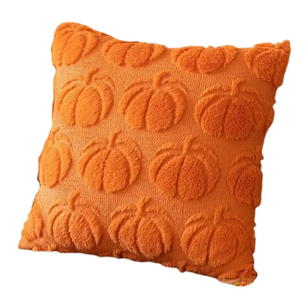 

Halloween 3D Pumpkin Pattern Cushion Cover Solid Color Hidden Zipper Pillowcase Long PV Velvet Sofa Cushion Cover Festival