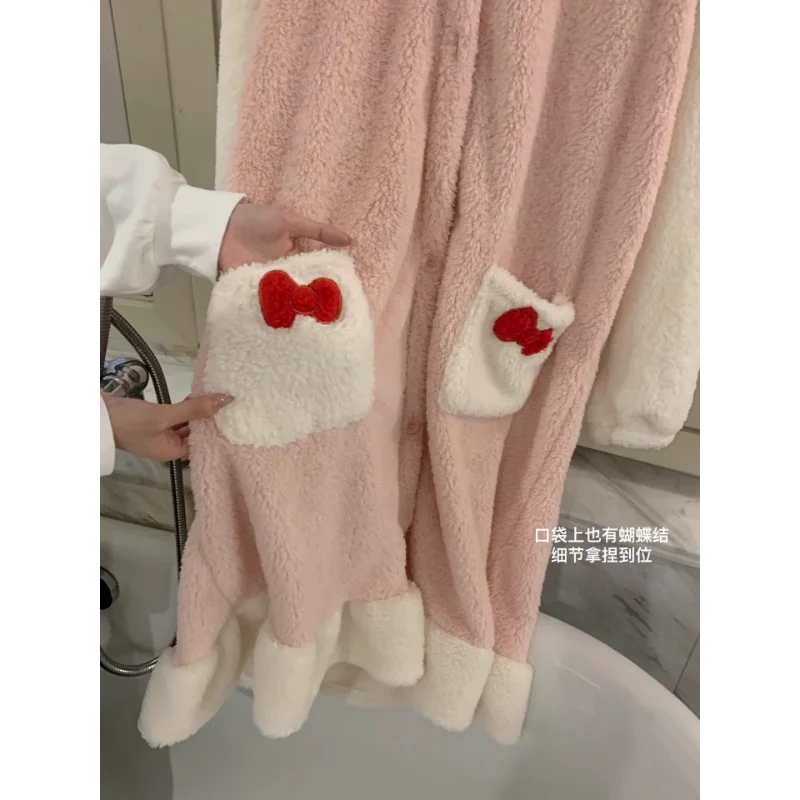 Hello Kitty pajamas women\'s winter new plush cute nightgown learn Sanrio bathrobe jade cinnamon dog loungewear nightdress