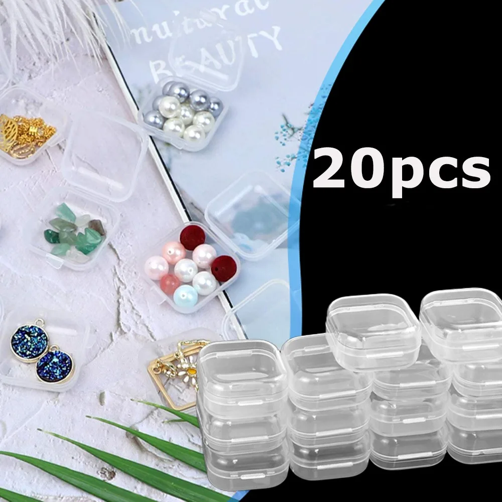20-piece Transparent Plastic Bead Storage Boxes, Transparent Square Containers Are Used for Bead Earrings