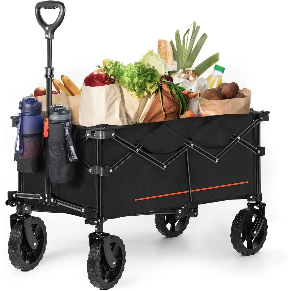 

Camping Wagon Utility Wagon for Camping Shopping Campaigns Heavy-duty Foldable Cart With Two Drink Holders Trolley Garden Carts