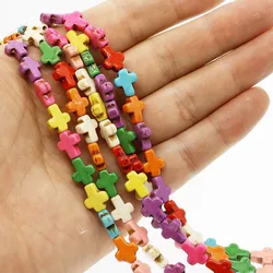 1 Strand 8x10mm Colorful Turquoise Stone Cross Beads For Jewelry Making Loose Spacer Bead DIY Bracelet Necklace Accessories