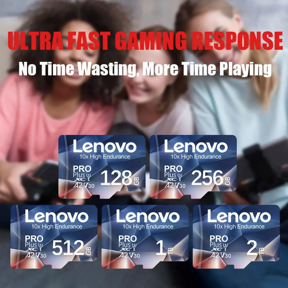 Lenovo kartu memori SD 2TB Class 10, kartu memori, perekam mengemudi 128GB, kartu TF mikro, kartu SD Flash 512GB untuk ponsel, PC, Game dan Swim