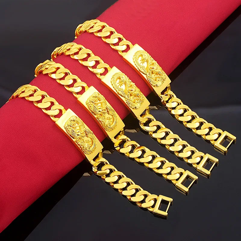 

Luxury Copy 999 Gold Color Twist Dragon Bracelets Jewelry for Men Bro Never Fade Gold Plated Jewelry Christmas Birthday Wedding