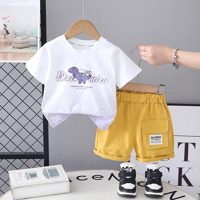Toddler Summer Fashion Baby Boys/Girls Clothes Children Cartoon Dinosaur Cotton T-Shirt + Shorts 2Pcs/Set Infant Kids Tracksuits