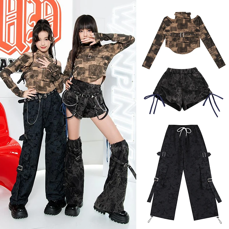 

2024 New Hip Pop Dance Costumes For Girl's Group New Hip Pop Dance Costumes Cool Street Stage Costume Shorts Pants Tops XH1344