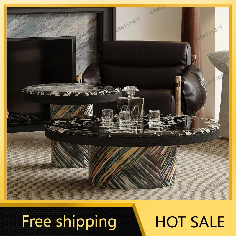YJ Art museum art coffee table living room mansion minimalist designer natural luxury stone round tea table designer