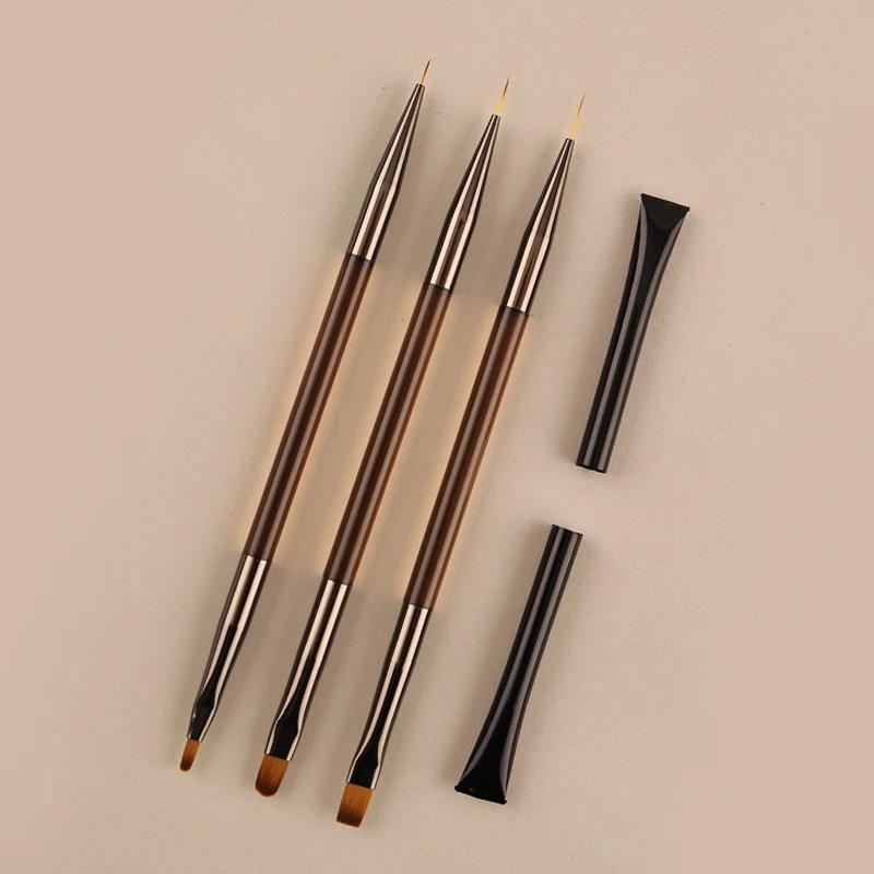 3개입 양면 네일 아트 브러쉬 세트 글루 UV 젤 얇은 라이너 플랫 브러쉬 듀얼 디테일 브러쉬 드로잉 펜 네일 도구 매니큐어용