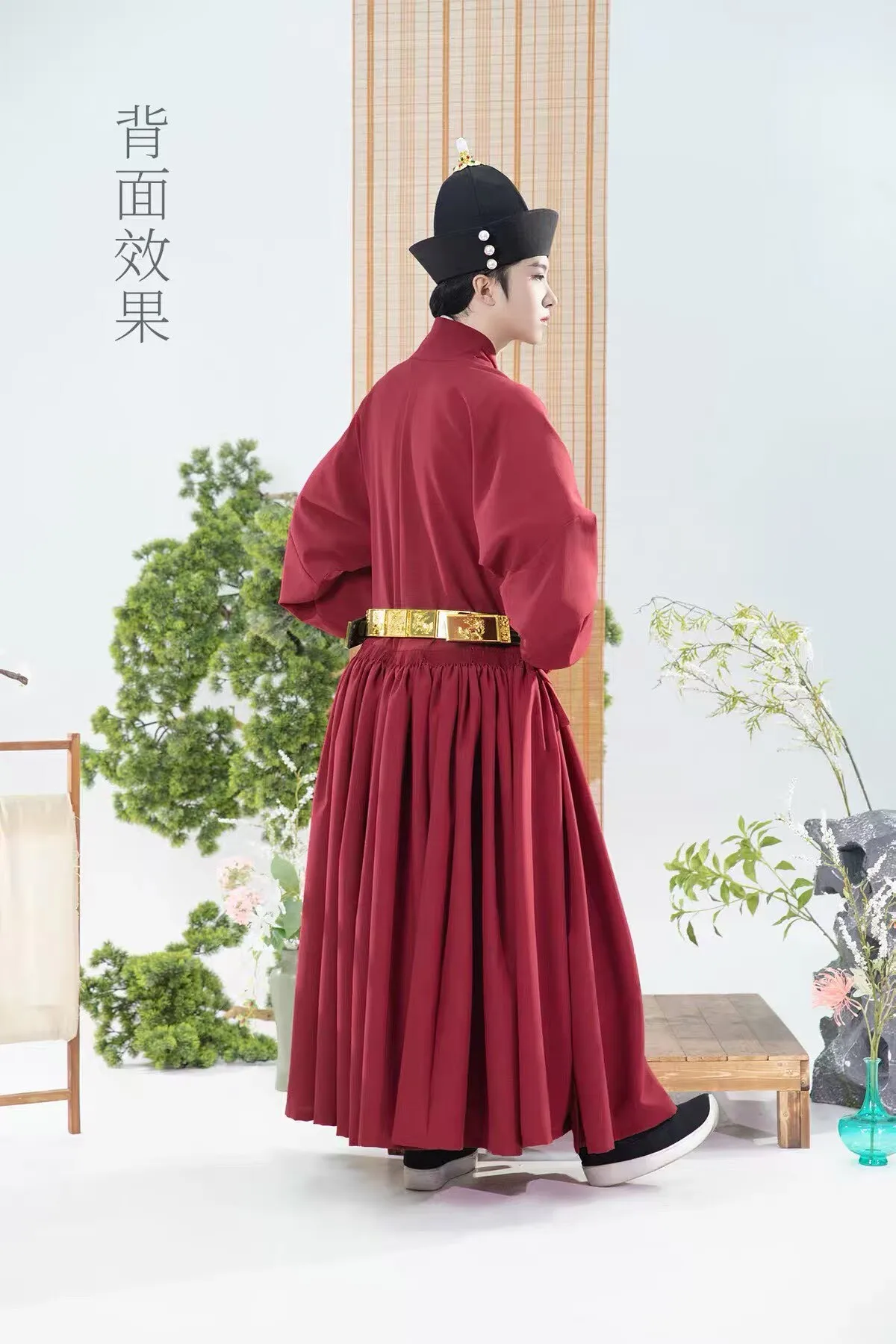 Vintage Chinese Ming Style Hanfu For Men Solid Color Oblique Placket Linen‑Like Inner Robe 9m Pleated Skirt Historical Reenactme