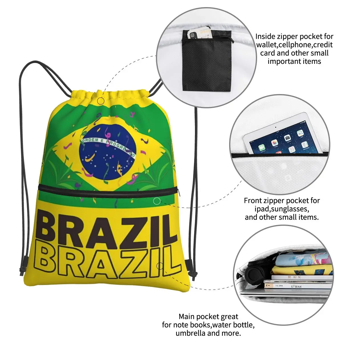 Brasilien National flagge tragbare Rucksäcke Kordel zug Tasche Multifunktions-Kordel zug Bündel Tasche Kleinigkeiten Taschen für Schüler