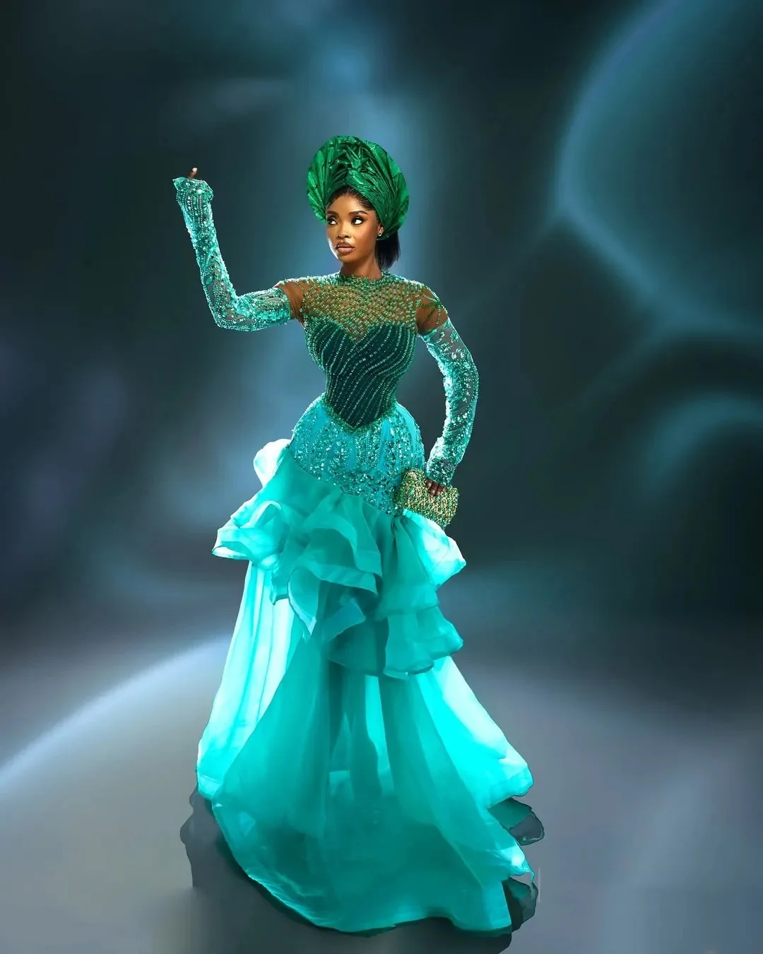 Grânulos applique vestido de festa vestidos de noite aso ebi aqua azul vestido de noite longos cristais africano lantejoulas vestidos de baile em camadas