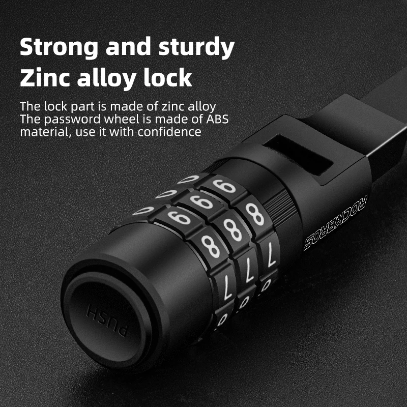 ROCKBROS Bicycle Lock Anti-theft 3-Digits Password Helmet Lock Steel Strip Safety Tielock Multifunctional Bicycle Accessories