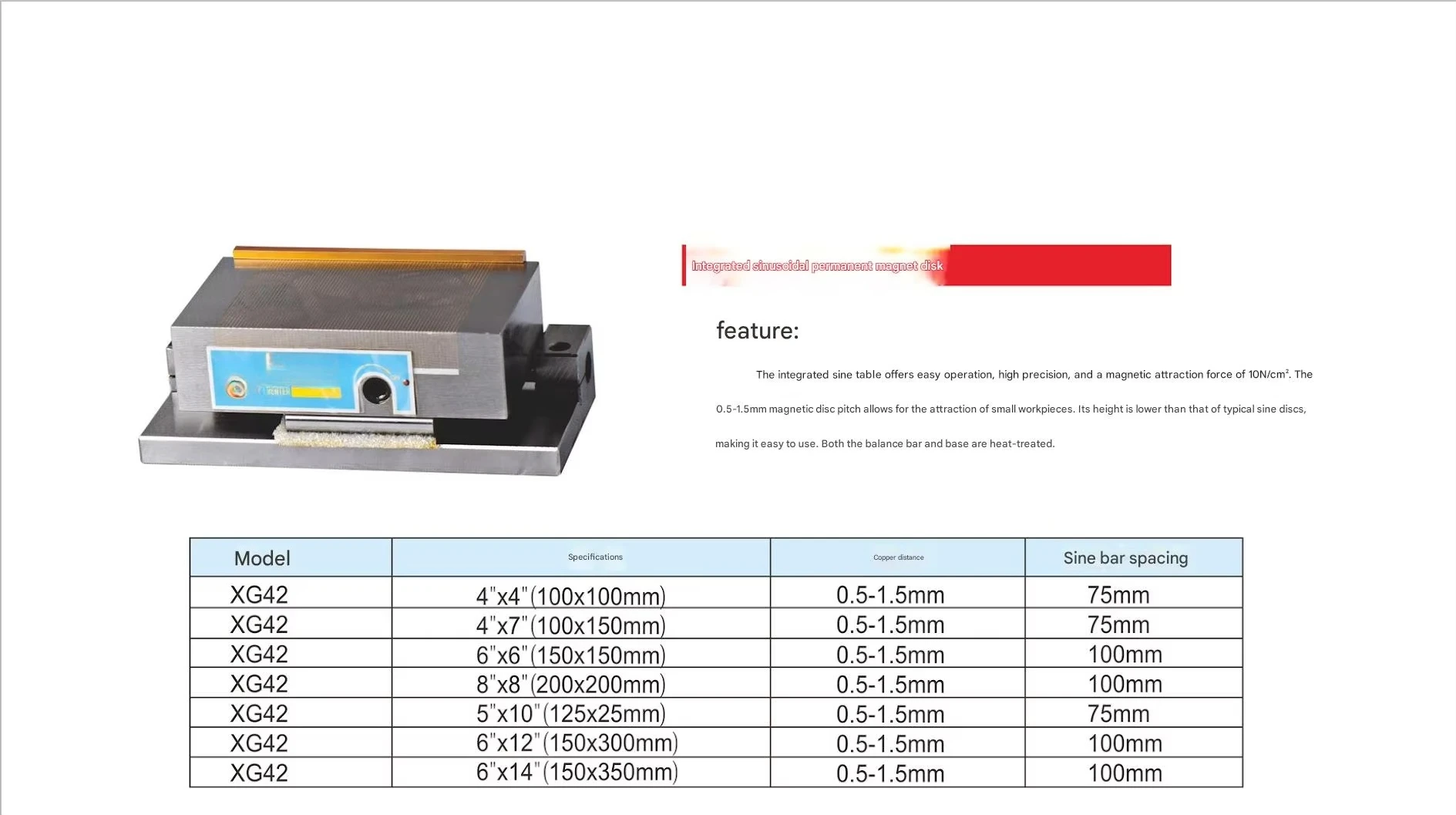 High precision economical sine plate with fine pole magnetic chuck for grinder machine attachment
