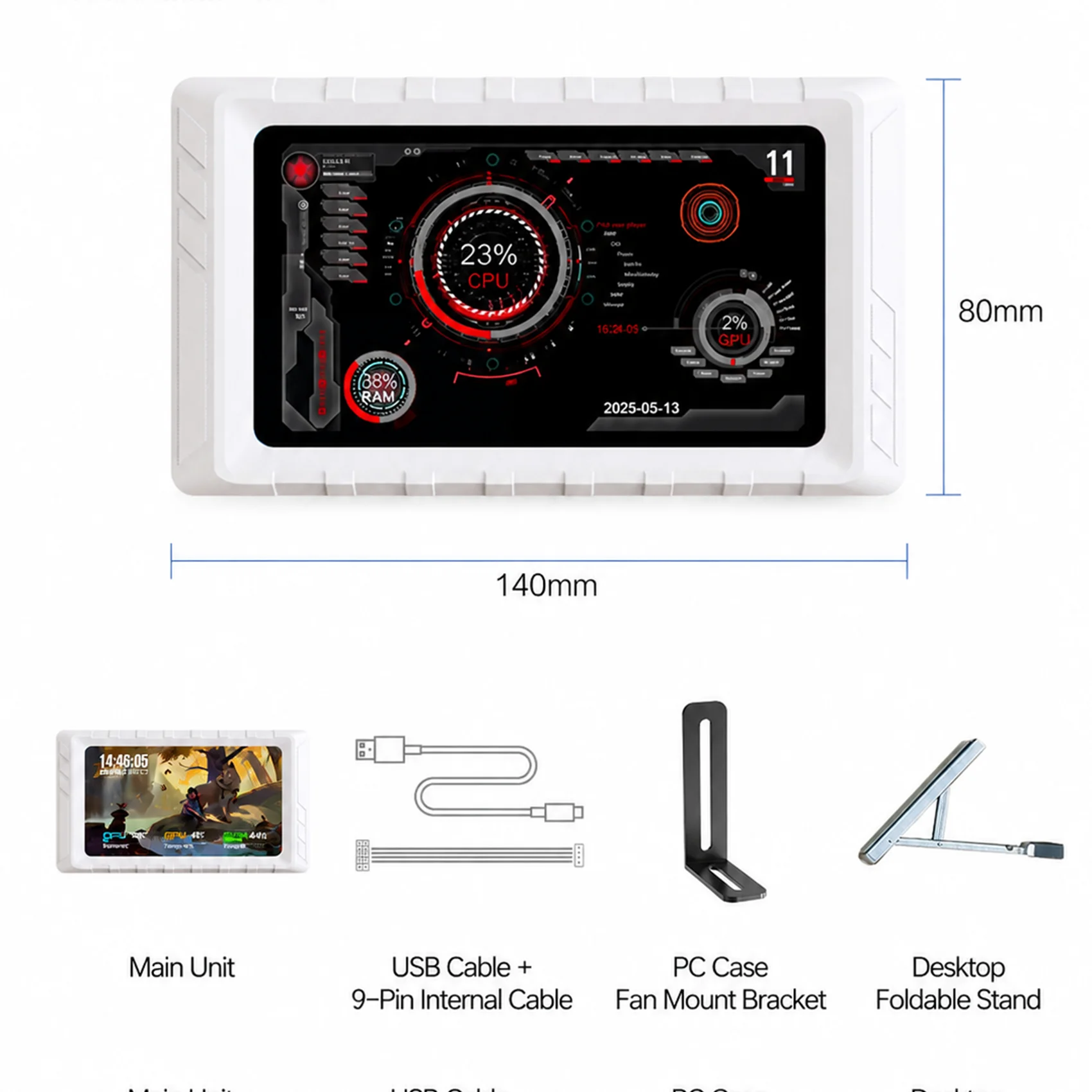 MiraBox D5 5 Inch Secondary Screen Monitor For PC CPU GPU Hardware Display Desktop Sensor Panel Real Time Hardware Data Panel