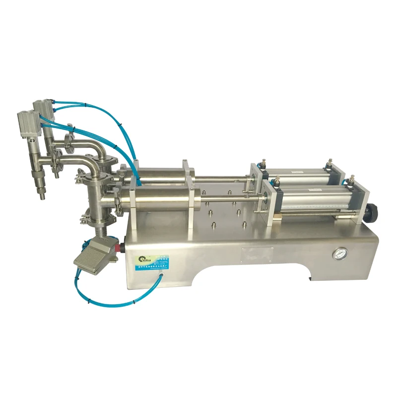 Full Pneumatic Double-head Semi-Automatic Liquid Horizontal Piston Filling Machine for Beverage with Case Packaging