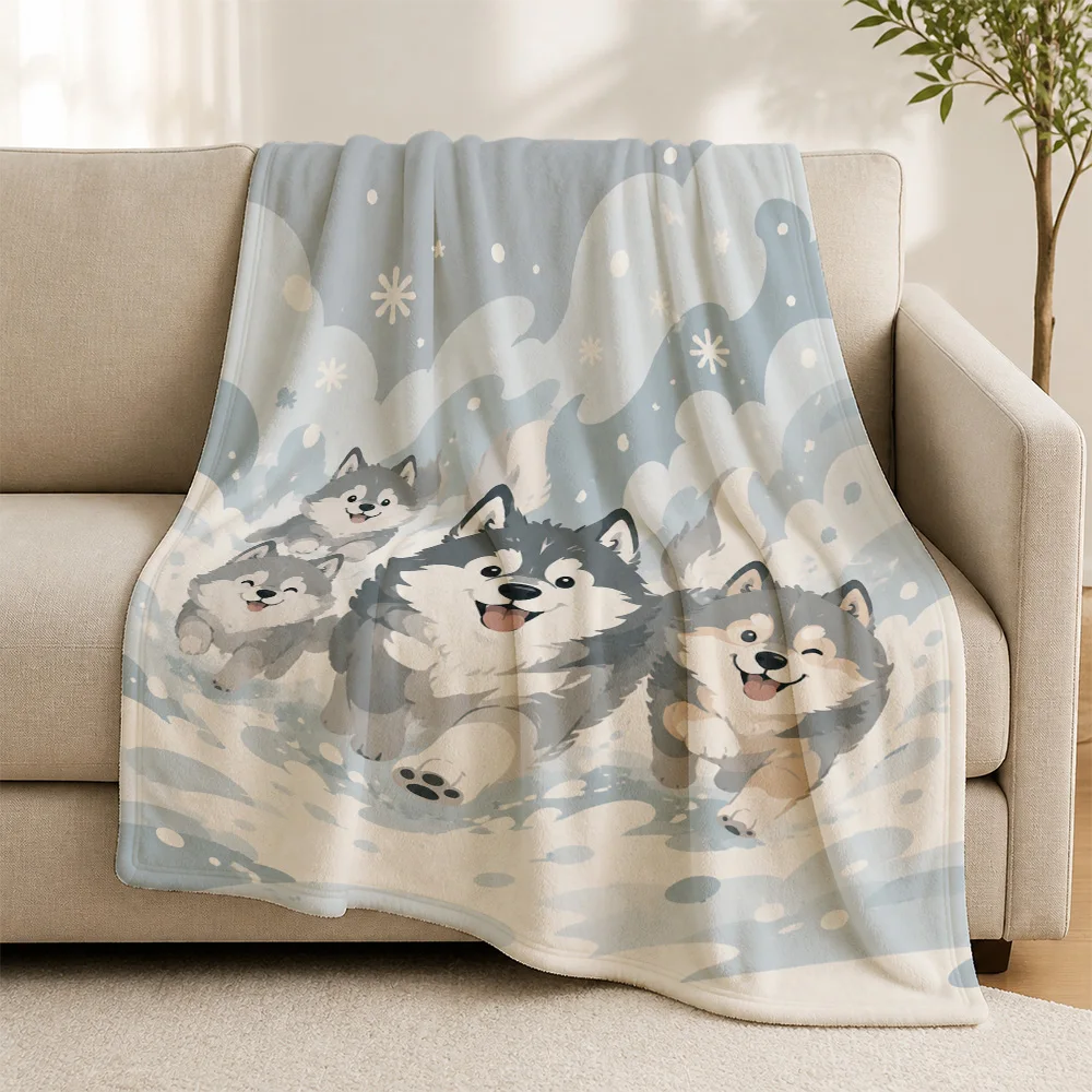Cozy Dog Lover Throw Blanket for Sofa Couch Decor Pet Akita Wolf Cloud Pattern Microfiber Fleece Blanket Gifts for Home Living R