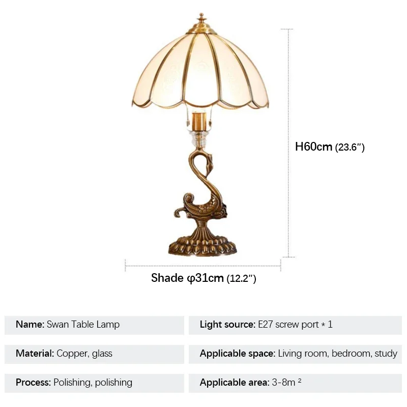 SOFEINA Modern Swan Copper Table Lamps LED Creative Retro Brass Glass Desk Light for Home Living Room Bedroom Study Decor