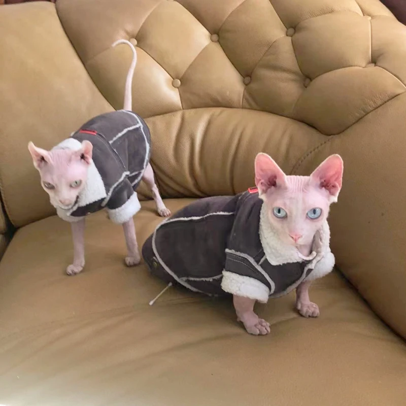 Winter Cardigan Jacket for Sphynx Cat Warm Fleece Coat For Devon Rex Fashion Pajama for Kittens Cat Products - Image 3