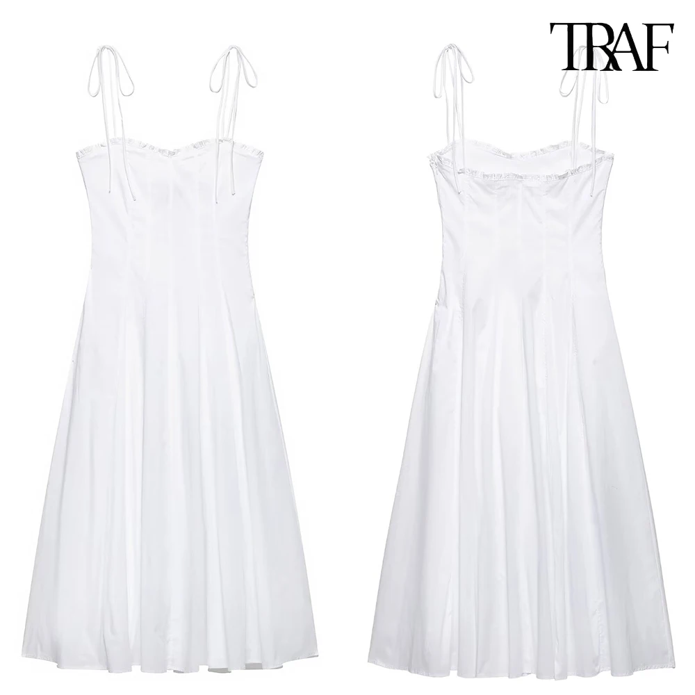 

TRAF Women's New Elegant Stacked Side Zip Long Classic Strapless High Waisted A-Line Party Dresses Temperament Fashion Women's