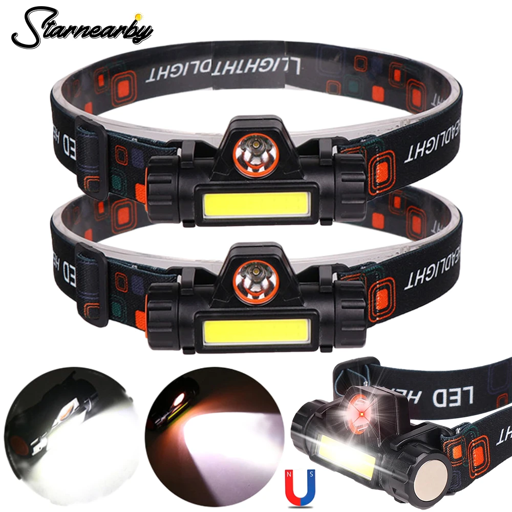 Headlamp Head Lamp Flashlight Headlight Fishing Waterproof COB Led Built Rechargeable 1200mAh Battery Working Light For Outdoor